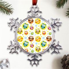 Owl Bird Cartoon Metal Large Snowflake Ornament by Bakwanart