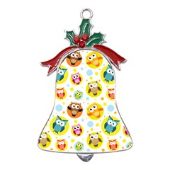 Owl Bird Cartoon Metal Holly Leaf Bell Ornament by Bakwanart