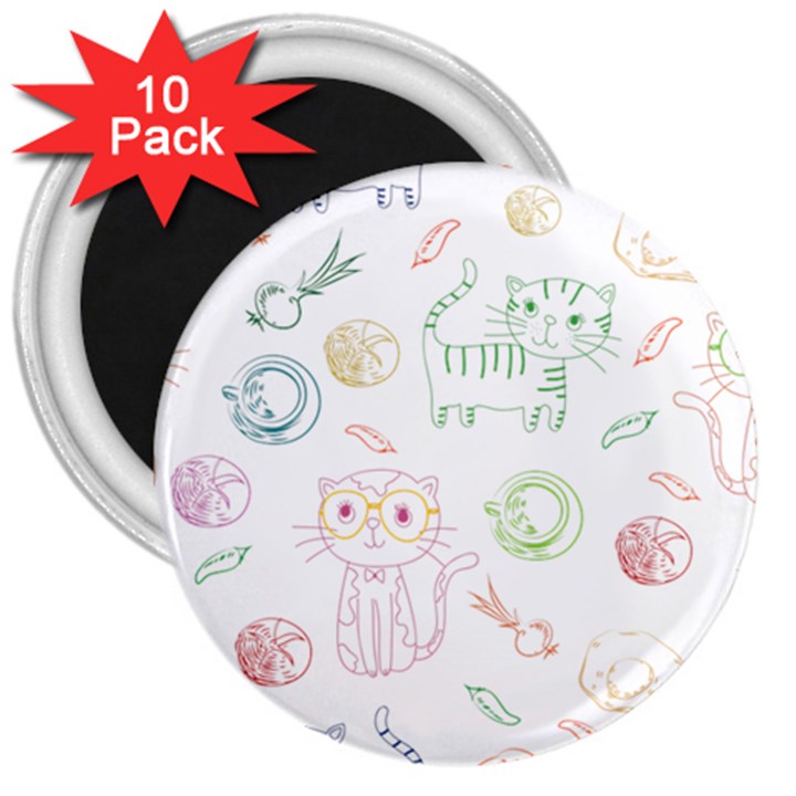 Cats And Food Doodle Seamless Pattern 3  Magnets (10 pack) 