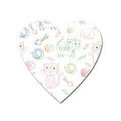 Cats And Food Doodle Seamless Pattern Heart Magnet