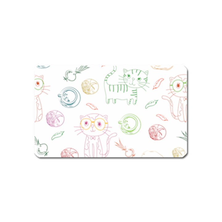 Cats And Food Doodle Seamless Pattern Magnet (Name Card)