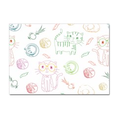 Cats And Food Doodle Seamless Pattern Sticker A4 (10 Pack) by Bakwanart