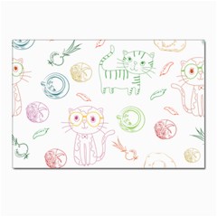 Cats And Food Doodle Seamless Pattern Postcard 4 x 6  (pkg Of 10) by Bakwanart