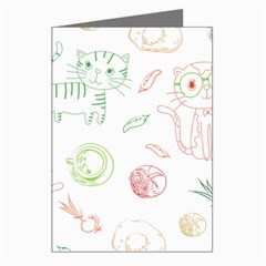 Cats And Food Doodle Seamless Pattern Greeting Cards (pkg Of 8) by Bakwanart