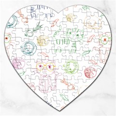 Cats And Food Doodle Seamless Pattern Jigsaw Puzzle (heart) by Bakwanart