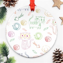 Cats And Food Doodle Seamless Pattern Round Ornament (two Sides) by Bakwanart