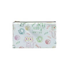 Cats And Food Doodle Seamless Pattern Cosmetic Bag (small) by Bakwanart