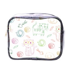 Cats And Food Doodle Seamless Pattern Mini Toiletries Bag (one Side) by Bakwanart