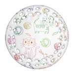 Cats And Food Doodle Seamless Pattern Ornament (Round Filigree) Front