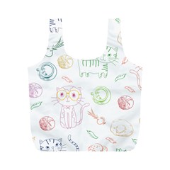 Cats And Food Doodle Seamless Pattern Full Print Recycle Bag (m) by Bakwanart