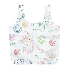 Cats And Food Doodle Seamless Pattern Full Print Recycle Bag (l) by Bakwanart