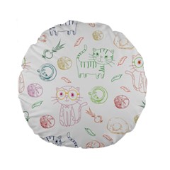 Cats And Food Doodle Seamless Pattern Standard 15  Premium Flano Round Cushions by Bakwanart