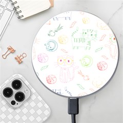 Cats And Food Doodle Seamless Pattern Wireless Fast Charger(white) by Bakwanart