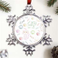 Cats And Food Doodle Seamless Pattern Metal Large Snowflake Ornament by Bakwanart