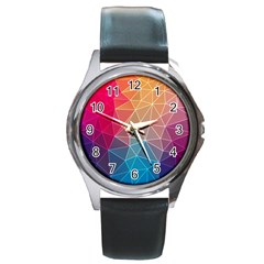 Multicolored Geometric Origami Idea Pattern Round Metal Watch by Bakwanart