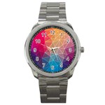 Multicolored Geometric Origami Idea Pattern Sport Metal Watch Front