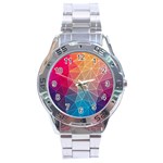 Multicolored Geometric Origami Idea Pattern Stainless Steel Analogue Watch Front