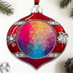 Multicolored Geometric Origami Idea Pattern Metal Snowflake And Bell Red Ornament Front