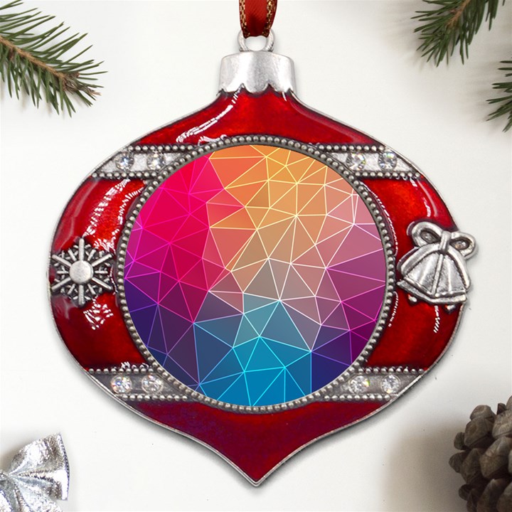 Multicolored Geometric Origami Idea Pattern Metal Snowflake And Bell Red Ornament