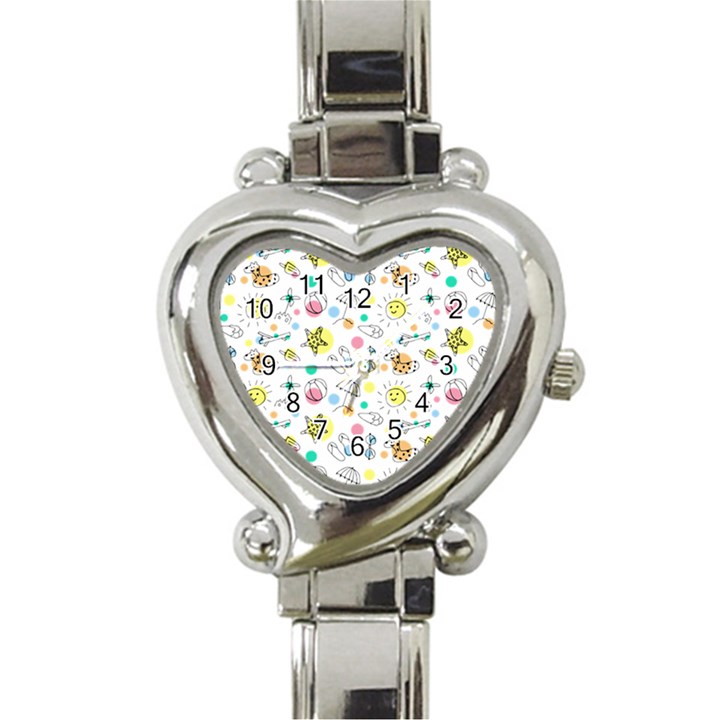 Summer Pattern Colorful Drawing Doodle Heart Italian Charm Watch