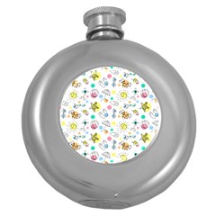 Summer Pattern Colorful Drawing Doodle Round Hip Flask (5 Oz) by Bakwanart