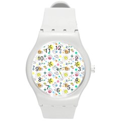 Summer Pattern Colorful Drawing Doodle Round Plastic Sport Watch (m) by Bakwanart