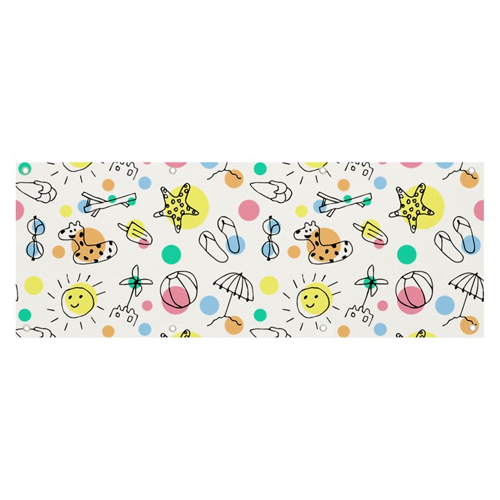 Summer Pattern Colorful Drawing Doodle Banner and Sign 8  x 3 