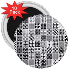 Black And White Geometric Patterns 3  Magnets (10 pack) 