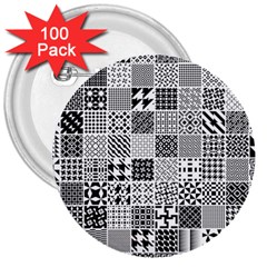 Black And White Geometric Patterns 3  Buttons (100 pack) 