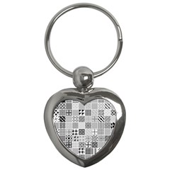 Black And White Geometric Patterns Key Chain (Heart)