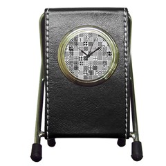 Black And White Geometric Patterns Pen Holder Desk Clock