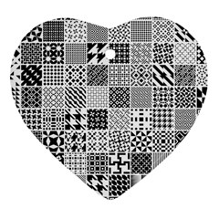 Black And White Geometric Patterns Heart Ornament (Two Sides)