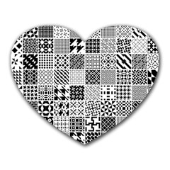 Black And White Geometric Patterns Heart Mousepad