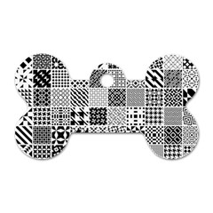 Black And White Geometric Patterns Dog Tag Bone (Two Sides)