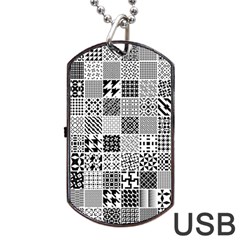 Black And White Geometric Patterns Dog Tag USB Flash (Two Sides)