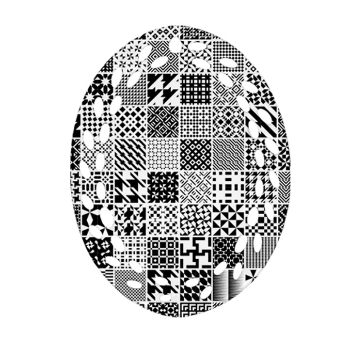 Black And White Geometric Patterns Oval Filigree Ornament (Two Sides)