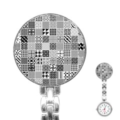 Black And White Geometric Patterns Stainless Steel Nurses Watch