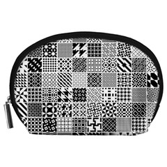 Black And White Geometric Patterns Accessory Pouch (Large)