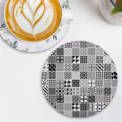 Black And White Geometric Patterns Uv Print Round Tile Coaster by Bakwanart