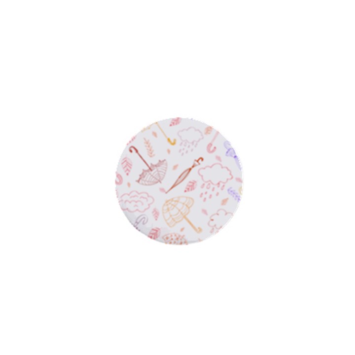 Weather Umbrella Rain Cloud Seamless Doodle Pattern 1  Mini Buttons