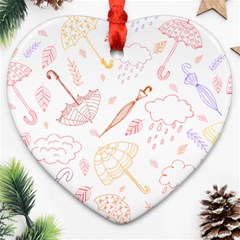 Weather Umbrella Rain Cloud Seamless Doodle Pattern Ornament (heart) by Bakwanart