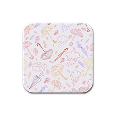 Weather Umbrella Rain Cloud Seamless Doodle Pattern Rubber Square Coaster (4 Pack) by Bakwanart