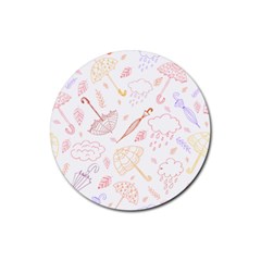 Weather Umbrella Rain Cloud Seamless Doodle Pattern Rubber Coaster (round) by Bakwanart