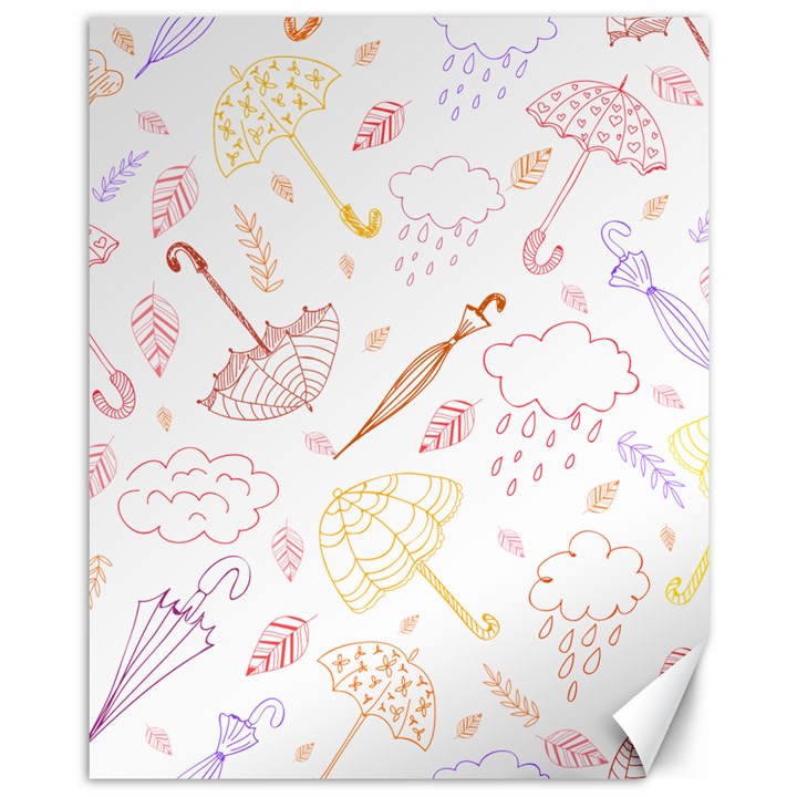 Weather Umbrella Rain Cloud Seamless Doodle Pattern Canvas 11  x 14 