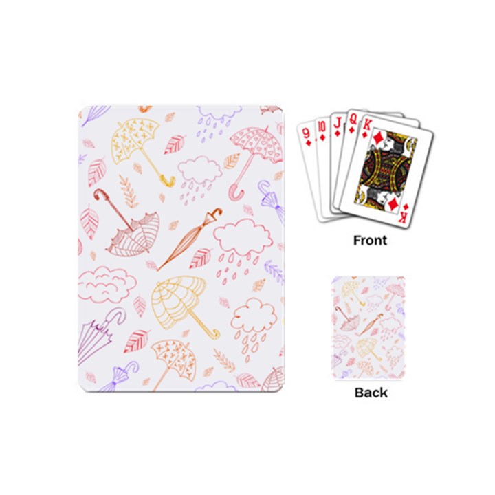 Weather Umbrella Rain Cloud Seamless Doodle Pattern Playing Cards Single Design (Mini)