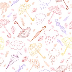 Weather Umbrella Rain Cloud Seamless Doodle Pattern Play Mat (square) by Bakwanart