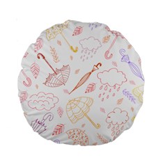 Weather Umbrella Rain Cloud Seamless Doodle Pattern Standard 15  Premium Round Cushions by Bakwanart