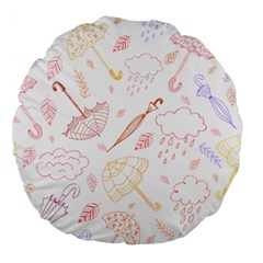 Weather Umbrella Rain Cloud Seamless Doodle Pattern Large 18  Premium Round Cushions by Bakwanart