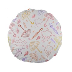 Weather Umbrella Rain Cloud Seamless Doodle Pattern Standard 15  Premium Flano Round Cushions by Bakwanart