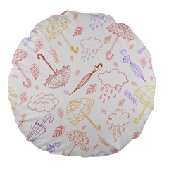 Weather Umbrella Rain Cloud Seamless Doodle Pattern Large 18  Premium Flano Round Cushions by Bakwanart